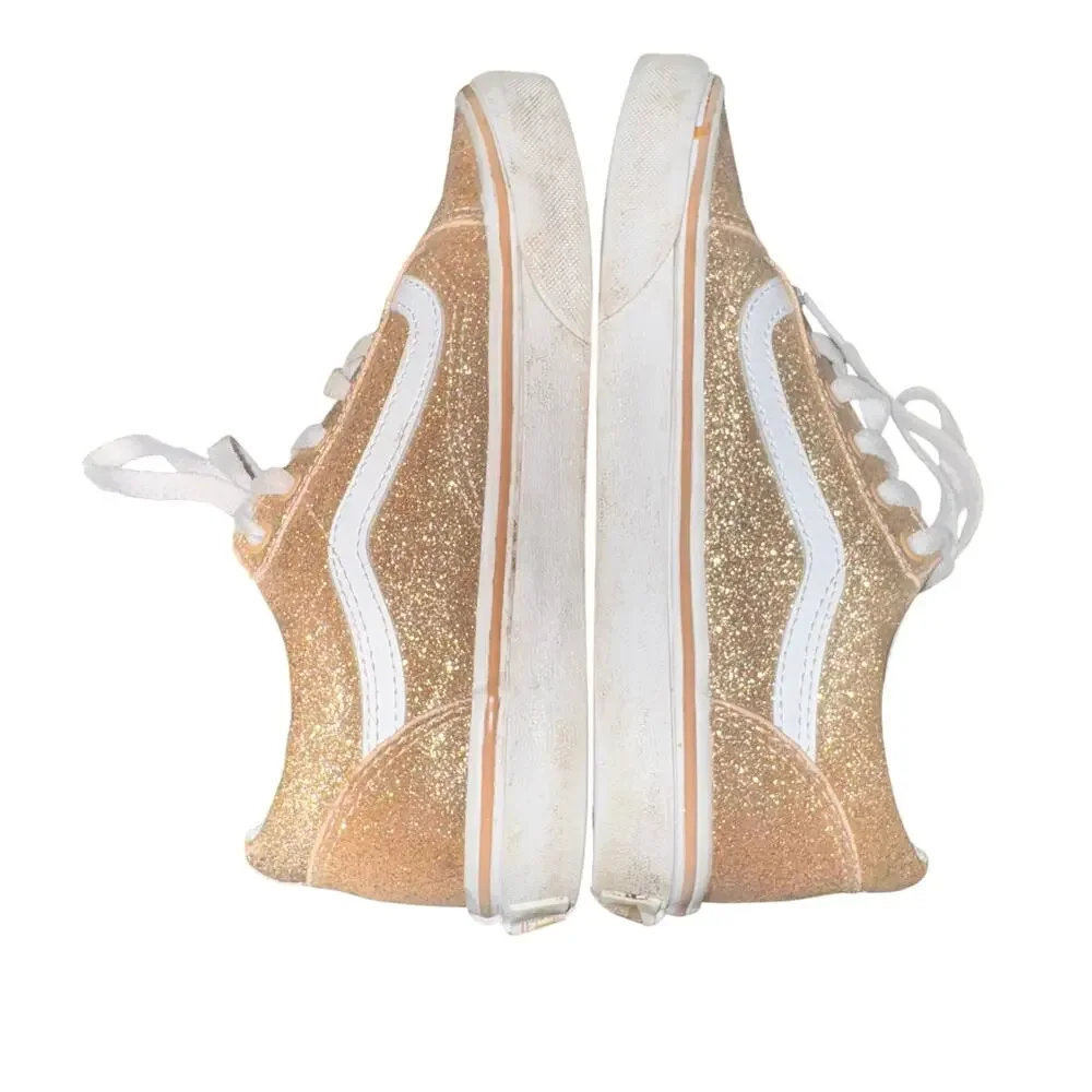 Vans Old Skool Off The Wall Sneakers Girl's Size 3 Gold Glitter Lace Up Shoes